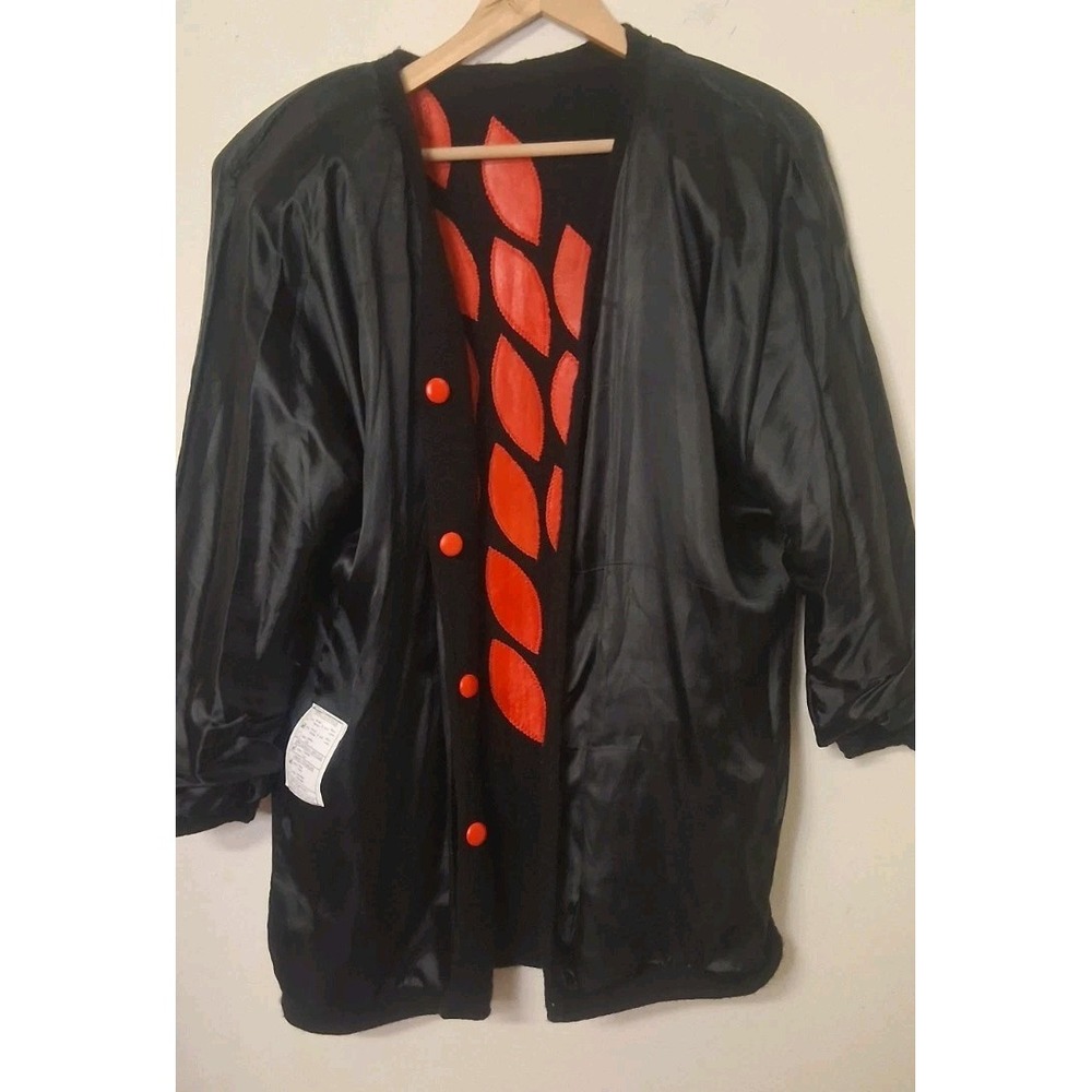 Vintage 80s Sweater Cardigan‎ Red Leather Roses Retro Stranger Things Aesthetic - Picture 13 of 15